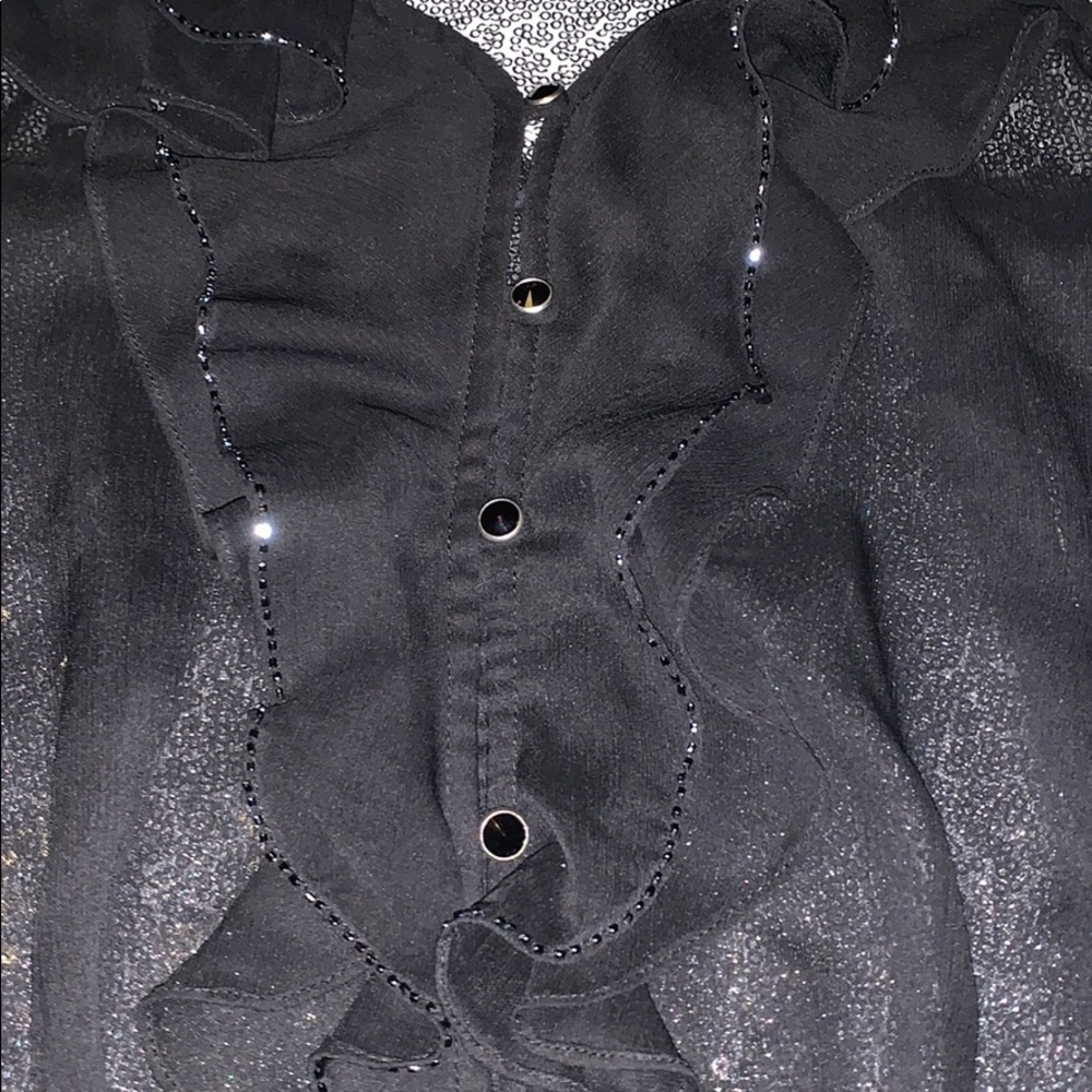 Guess Xs Sheer Top With Button/Bead/Ruffle Design - image 2